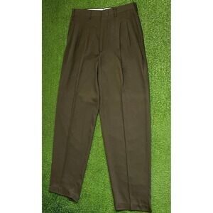 Vintage Pleated Slacks 30" Olive Drab Cotton Blend 70s USA  Baggy Single Stitch